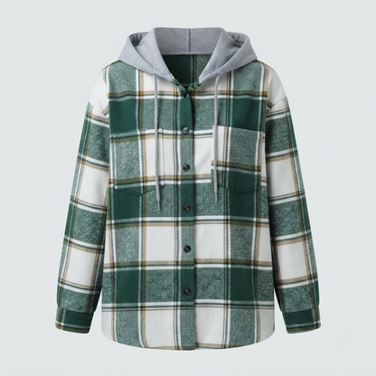Grace Sutton | Plaid Flannel Hooded Shacket For Women