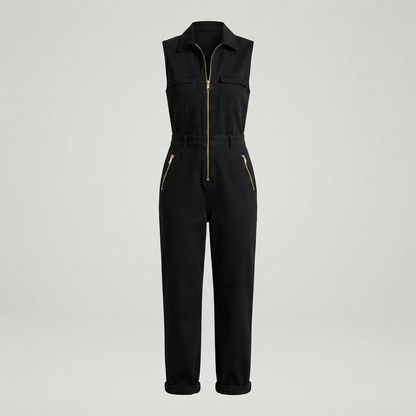 Hannah Clarke | Sleeveless Utility Jumpsuit with Gold Zip For Women