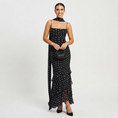 Hannah Young | Elegant Polka Dot Maxi Races Dress For Women