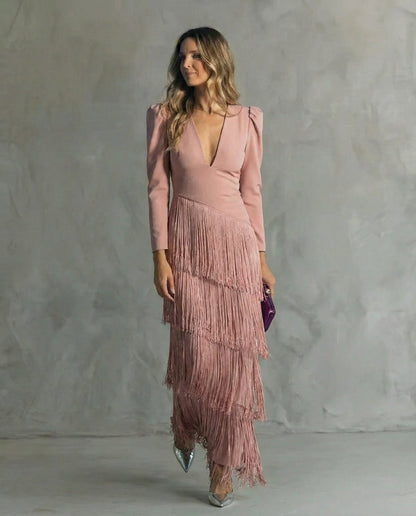 Emma Martin | Flowy V-Neck Long Sleeve Dress For Women