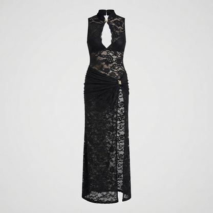 Jade Morrison | Sleeveless Lace Slit Evening Maxi Dress For Women