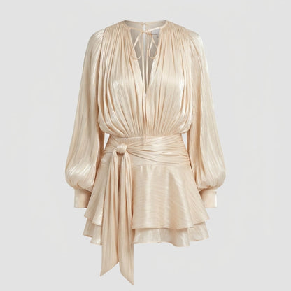 Lauren Murphy | Puff Sleeve Waist-Tie Mini Dress For Women