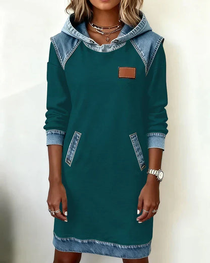 Isabelle Laurent | Contrast Hooded Casual Dress For Women