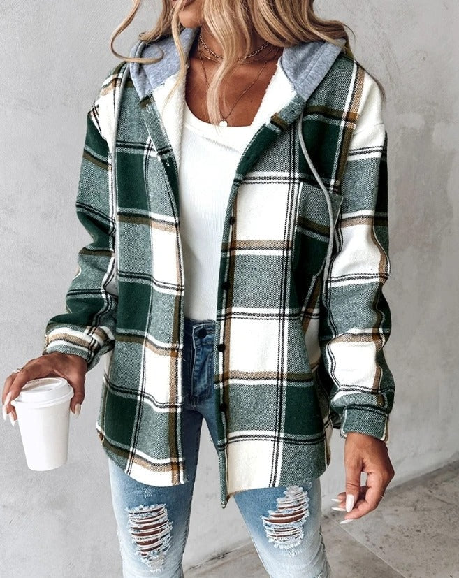 Grace Sutton | Plaid Flannel Hooded Shacket For Women