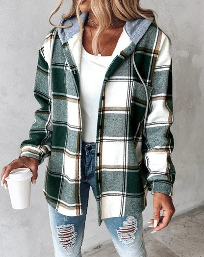 Grace Sutton | Plaid Flannel Hooded Shacket For Women