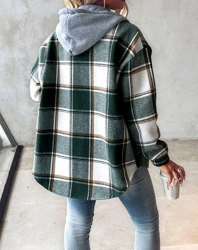Grace Sutton | Plaid Flannel Hooded Shacket For Women