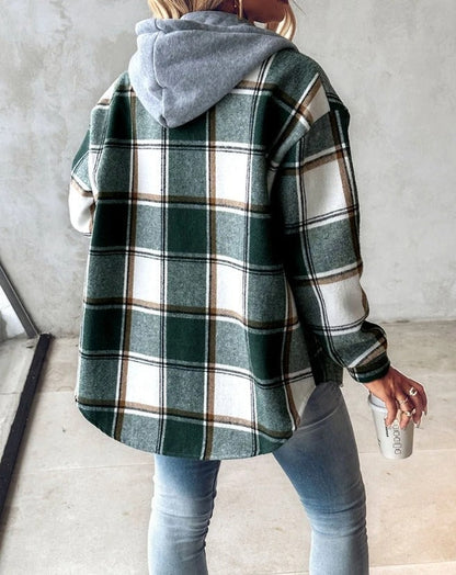 Grace Sutton | Plaid Flannel Hooded Shacket For Women