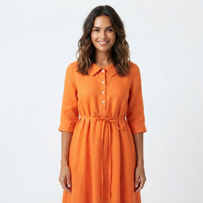 Matilda Clarke | Linen Midi Dress with Tie Waist For Women