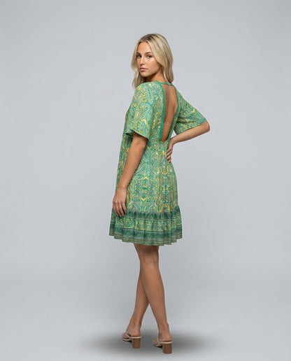 Brooke Flemming | V-Neck Flared Sleeve Paisley Mini Dress For Women
