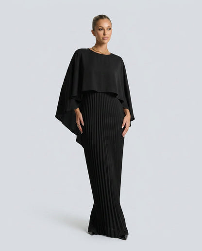 Sienna Wyndham | Cape Overlay Pleated Maxi Dress For Women