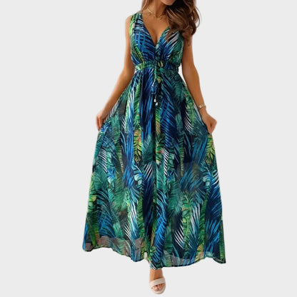 Women’s Maxi Dress with V Neckline and Sleeveless Design