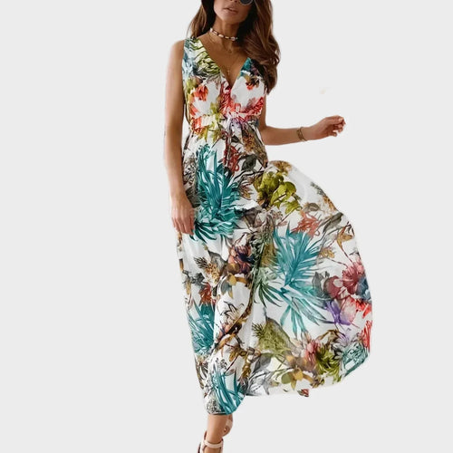 Women’s Maxi Dress with V Neckline and Sleeveless Design