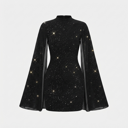 Ruby Turner | Glitter Cape Sleeve Mini Dress For Women