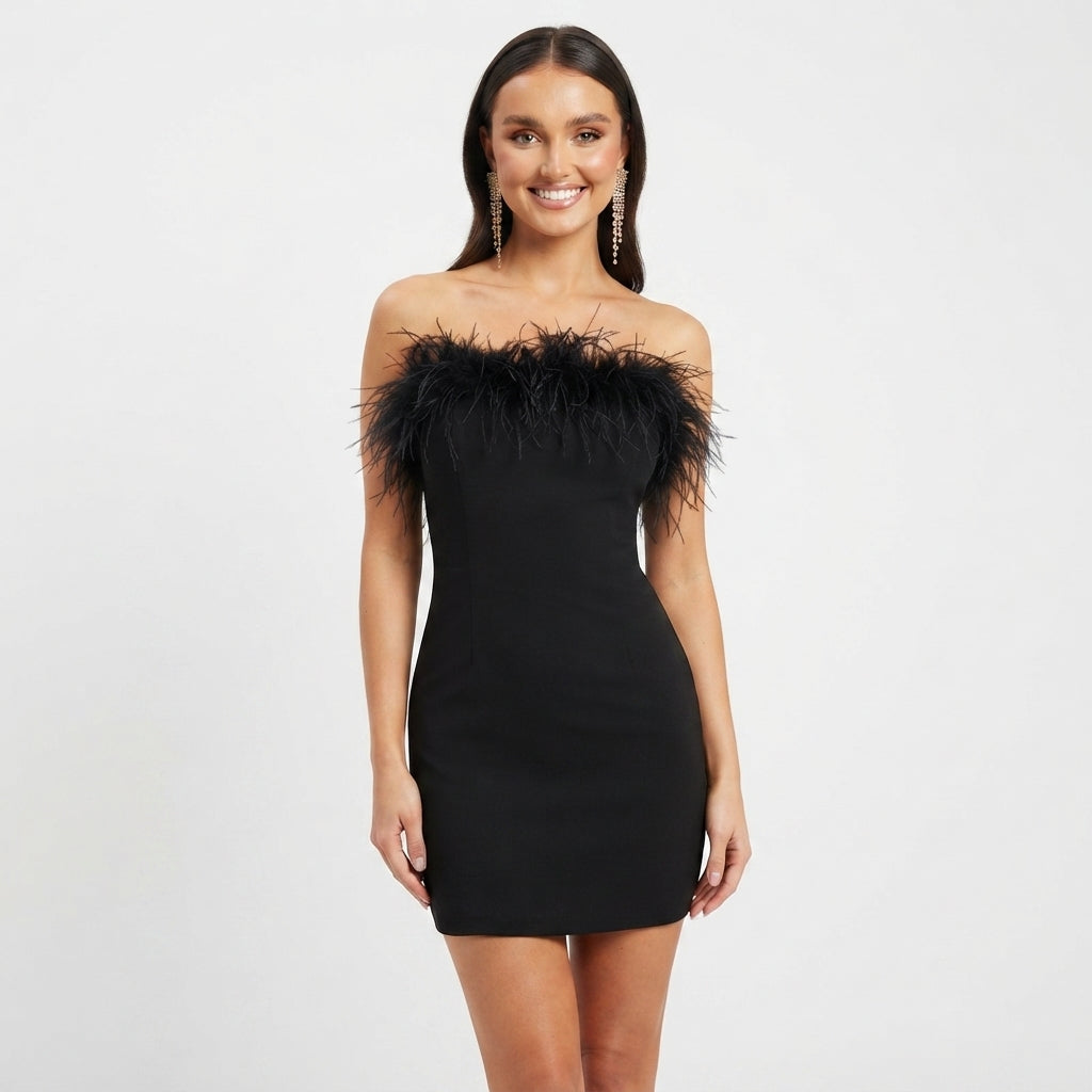 Tara Murphy | Feather Trim Cocktail Dress For Women
