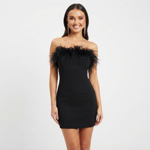 Tara Murphy | Feather Trim Cocktail Dress For Women