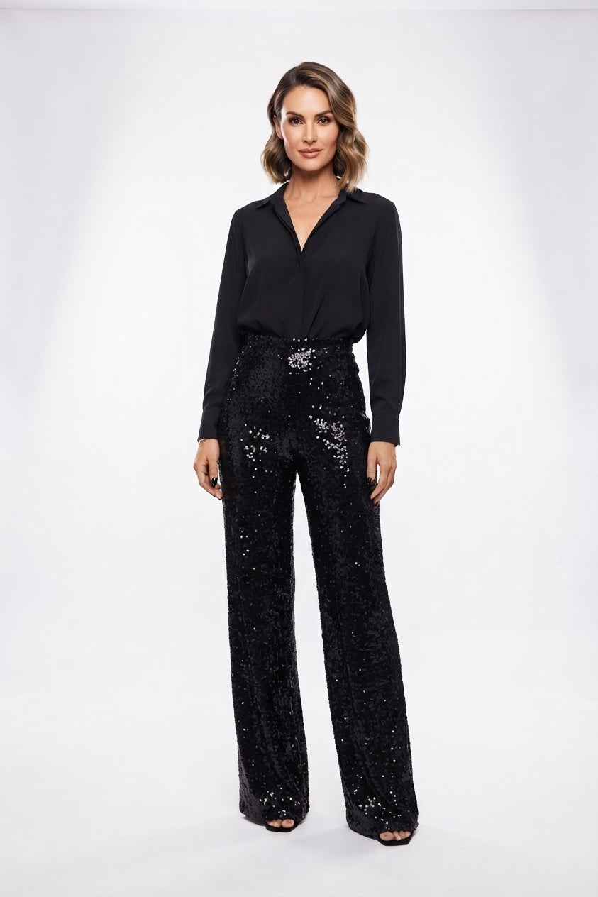 Valentina Rossi | Sequin Straight-Leg Party Pants For Women