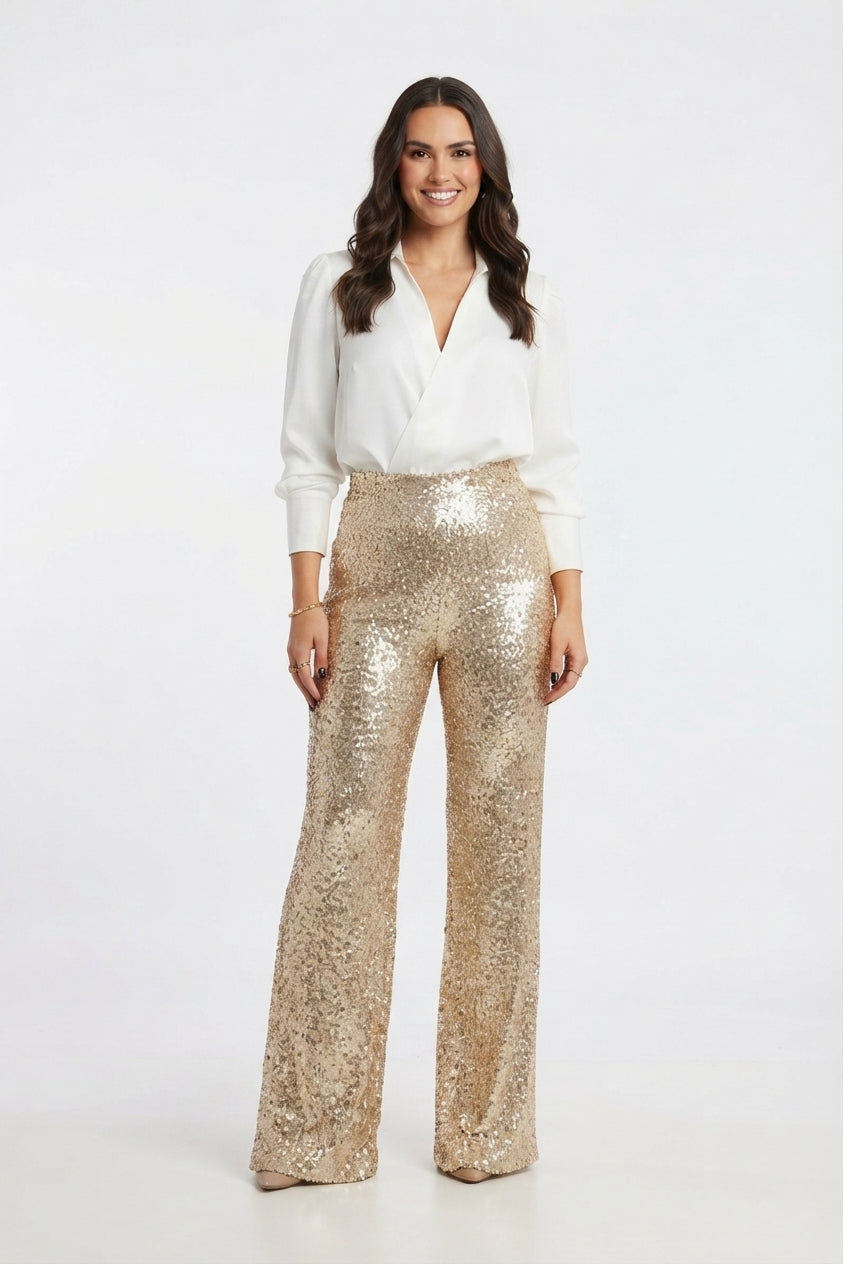 Valentina Rossi | Sequin Straight-Leg Party Pants For Women