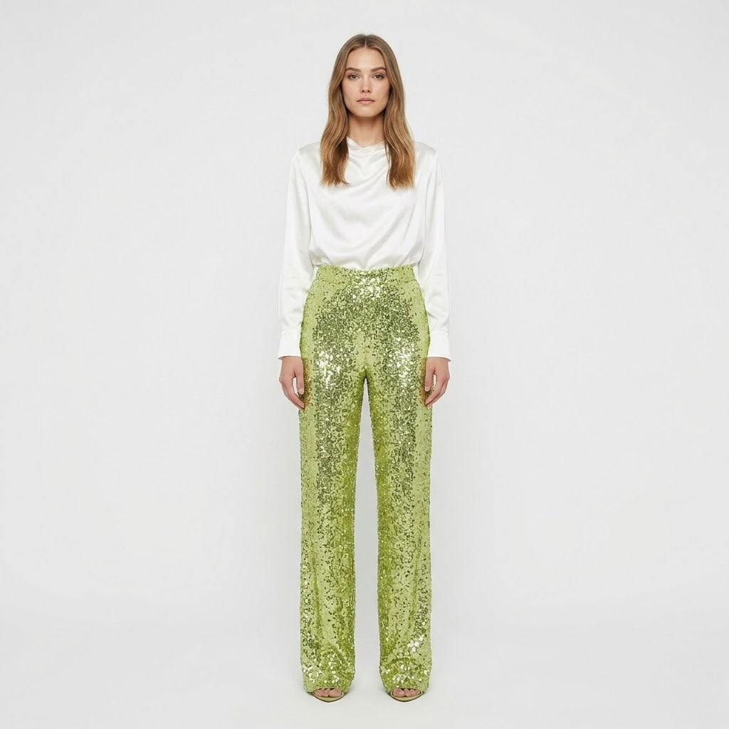 Valentina Rossi | Sequin Straight-Leg Party Pants For Women