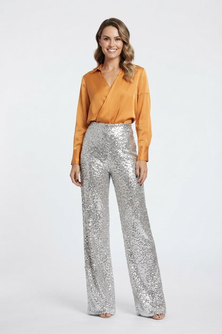 Valentina Rossi | Sequin Straight-Leg Party Pants For Women
