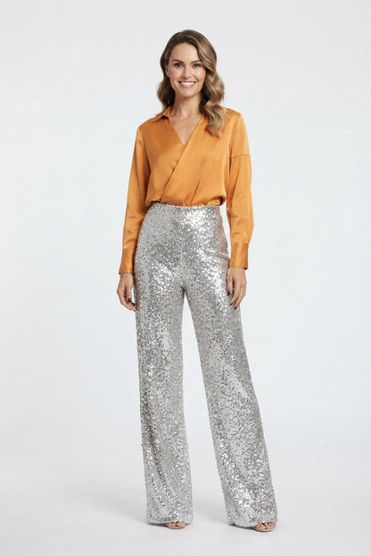 Valentina Rossi | Sequin Straight-Leg Party Pants For Women