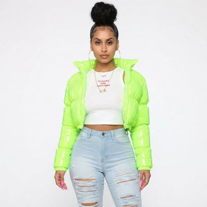 Valentina Russo | Cropped Puffer Jacket With Glossy Luxe Finish For Women