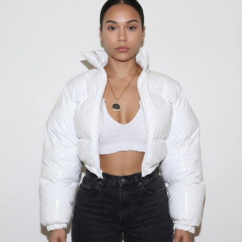 Valentina Russo | Cropped Puffer Jacket With Glossy Luxe Finish For Women