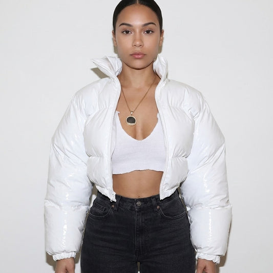Valentina Russo | Cropped Puffer Jacket With Glossy Luxe Finish For Women
