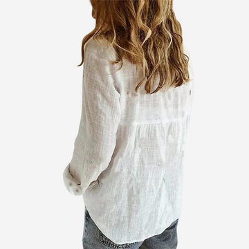 Women's Blouse with Button Front and Roll-Tab Sleeves