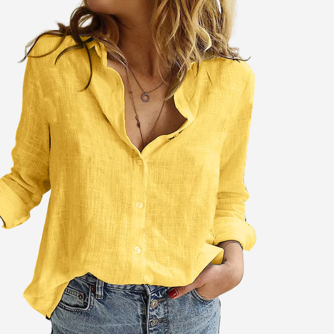 Women's Blouse with Button Front and Roll-Tab Sleeves