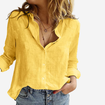 Women's Blouse with Button Front and Roll-Tab Sleeves