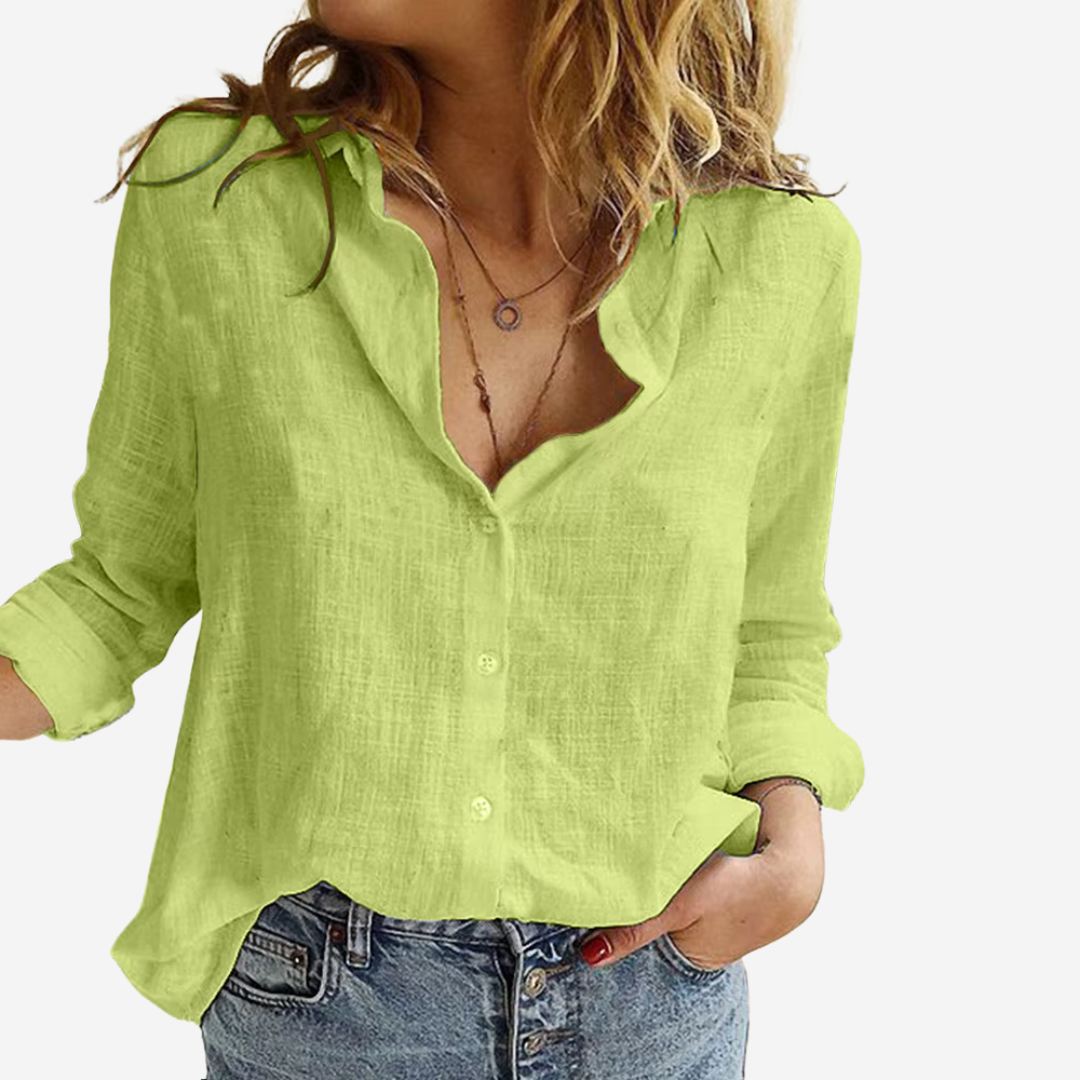 Women's Blouse with Button Front and Roll-Tab Sleeves