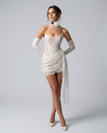 Isla Alderton | Lace Corset Strapless Wedding Dress Set For Women